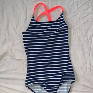 Cross-Back Swimsuit - Blue and White Stripes